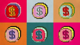 Illustration of a grid of coins in pop art style.
